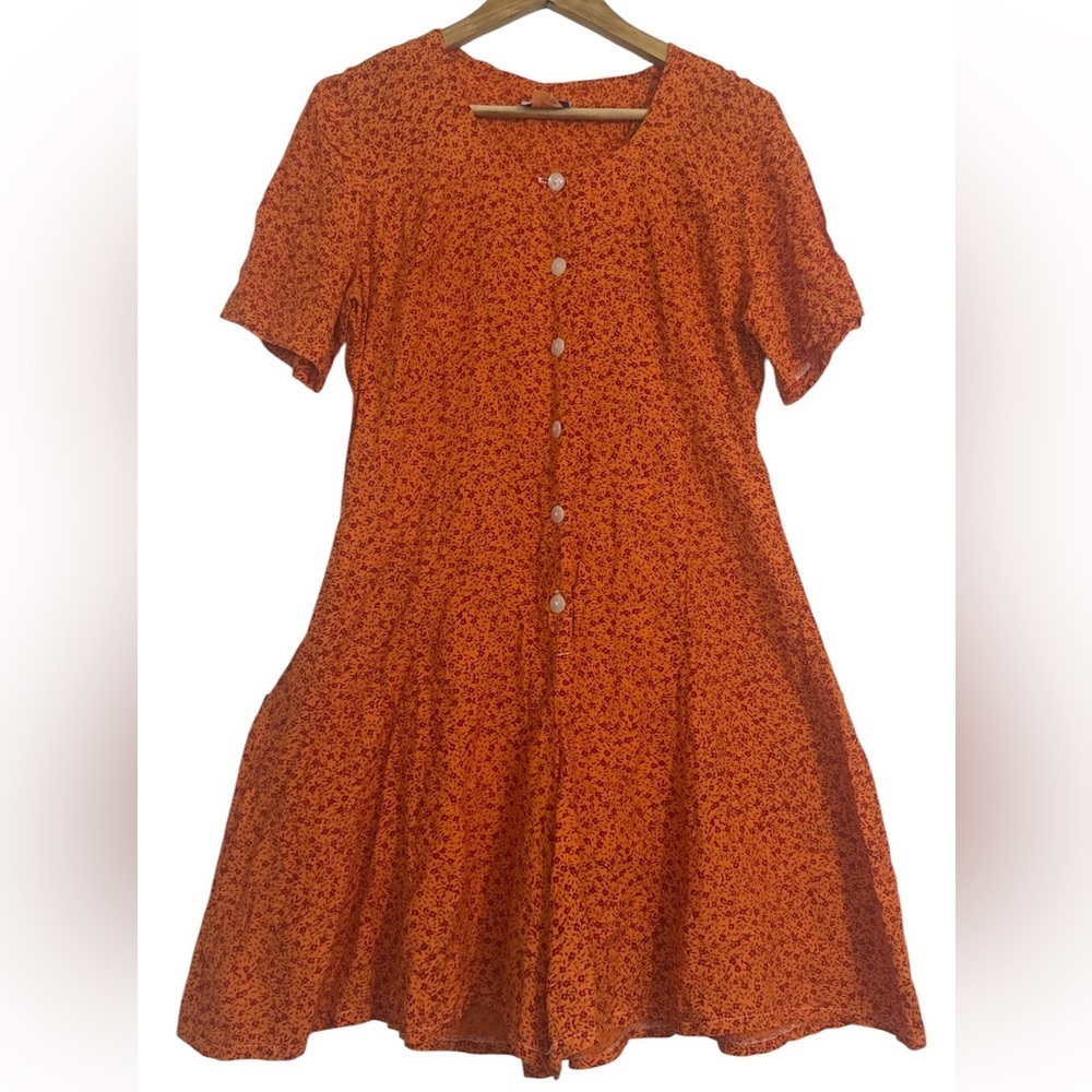 Suzanne Grae Vintage Orange Cottagecore Scoop Neck Coquette Mini Romper